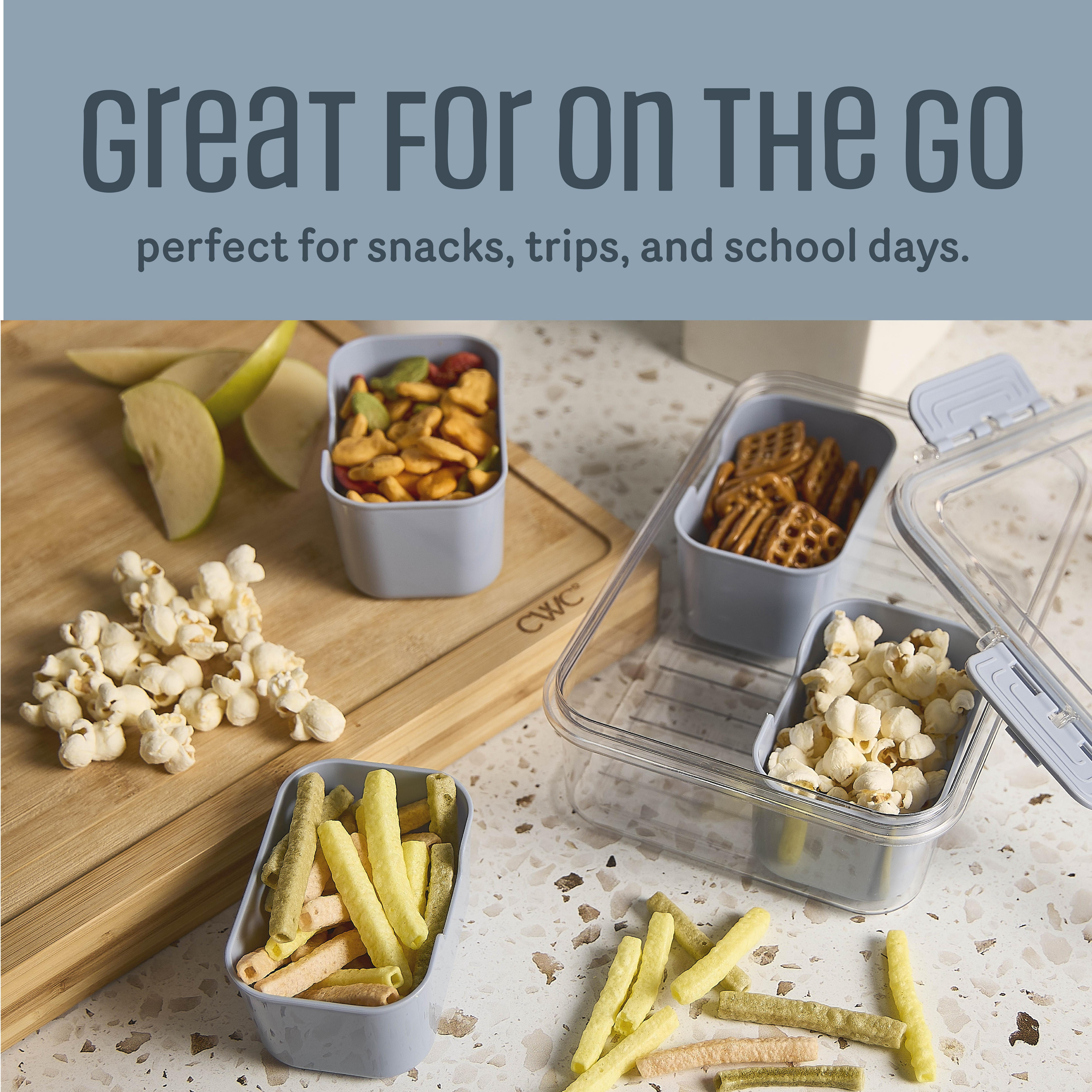 Cook With Color 4-Compartment Mini Snackle Box, Charcuterie and Snack Container, Divided Serving Tray with Lids, Dishwasher Safe, Blue