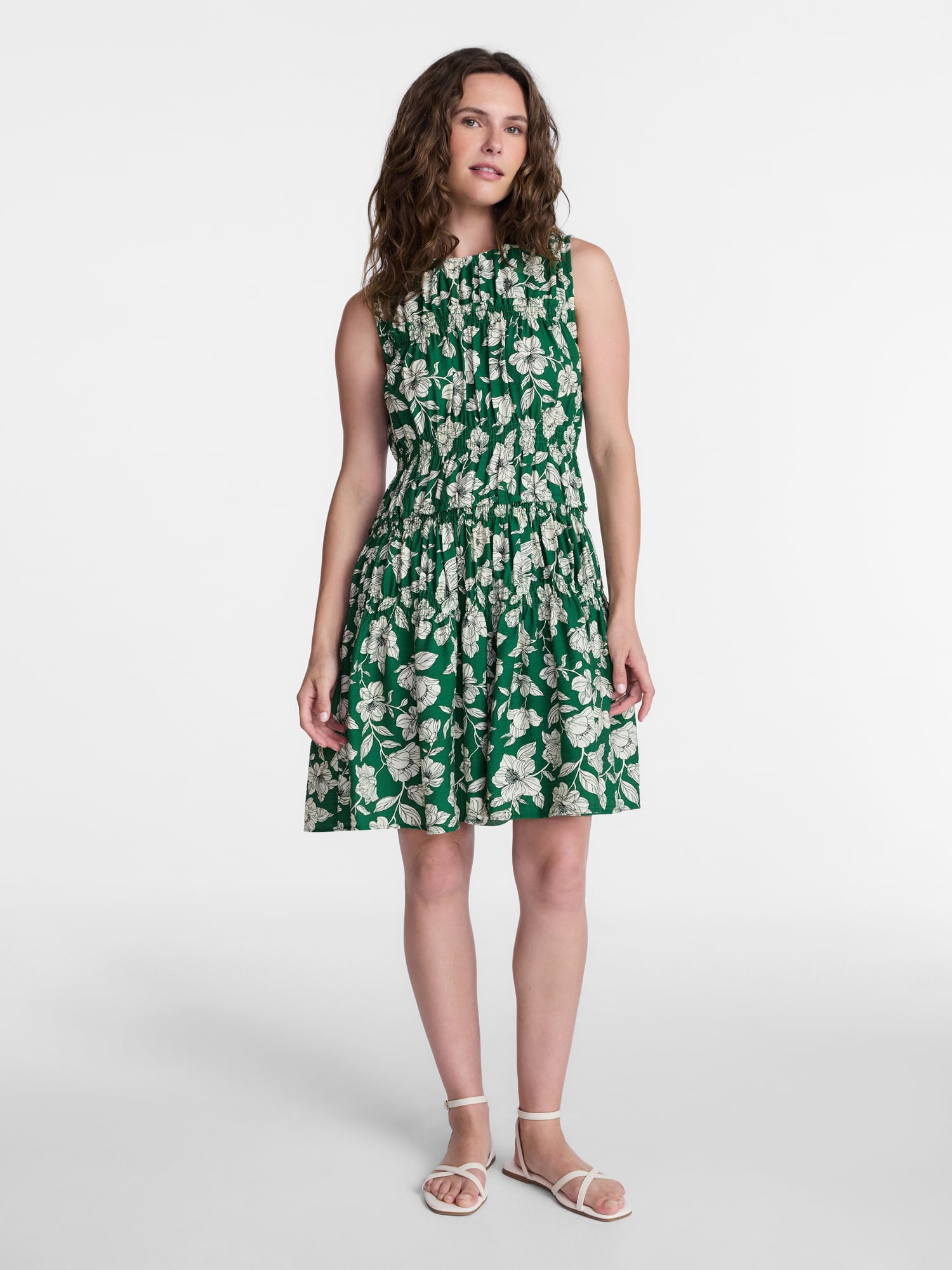 Time and Tru Women's Plus Size Smocked Sleeveless Mini Dress, Sizes 1X-4X