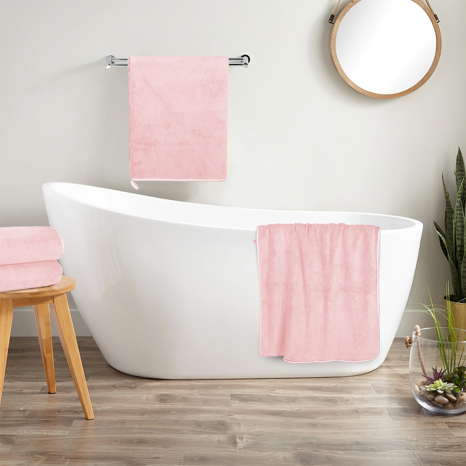 Bath Towels Set 4, Larger & Light Bath Towels 28 x 55 Inches, 100% Microfiber Super Soft and Highly Absorbent, Bath Sheets Quicker to Dry, Perfect Bathroom Towels for Daily Use, Pink
