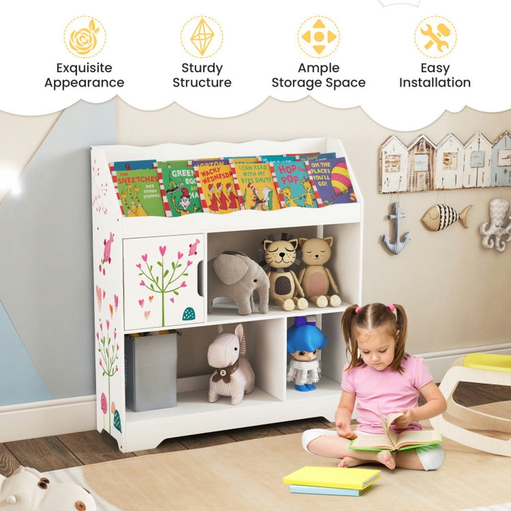 Barara King Kids Storage Unit Bookshelf,Toy Storage Organizer,Kids Toy Storage Organizer with Book Shelf and Storage Cabinet-White