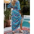 thumbnail image 3 of Women's Green Boho Deep V Neck Floral Maxi Dress, 3 of 9