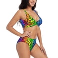 thumbnail image 2 of Wukai Multicolored Butterflies Women's Bikini Set Two Piece,wimsuit High Waisted V Neck Twist Front Adjustable Spaghetti Straps Bathing Suit-XX-Large, 2 of 7