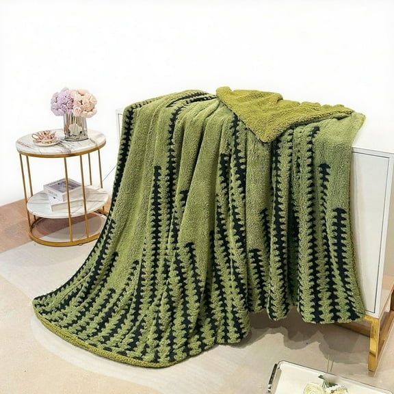 HEYMKGO Plush Throw Blanket - 39x59 Inch Ultra Soft Double-Layered Lambskin Blanket for Couch, Bed & Sofa, Christmas Green & Black Striped, Cozy Warm Fluffy Blanket for All Seasons