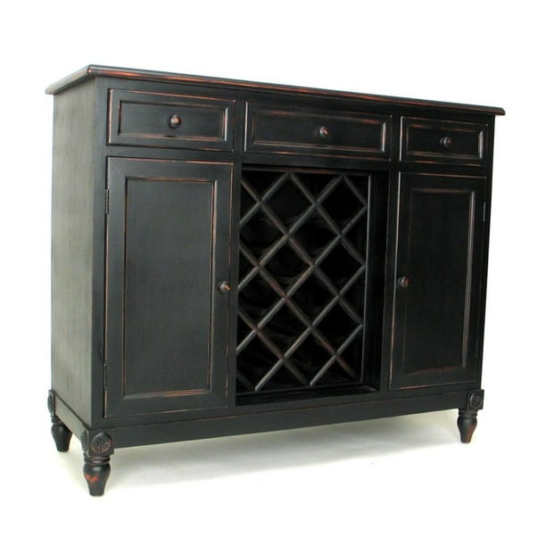 Pemberly Row Wine Rack Sideboard in Antique Black