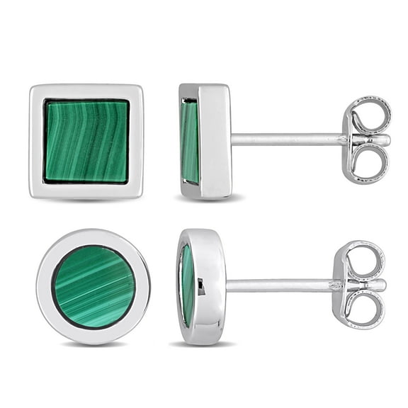 Everly Men's 1 5/8ct TGW Malachite Sterling Silver Square and Round Stud Earrings Set