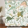 thumbnail image 3 of Kids Shower Curtains,Funny Dinosaur Shower Curtains, Cute Dinosaur for Boys Girls, Green Plant Leaf Flowers Colorful Bathroom Decor with Hooks Waterproof Fabric Polyester Bathtub Decorative, 3 of 6