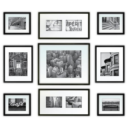 G9 Matt - Gallery Perfect 9-Piece Black Wood Frame Kit, Mixed Matted