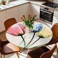 thumbnail image 2 of Pink Blue Yellow Flowers Elastic Fitted Round Table Cover Vintage Linen Art Waterproof Outdoor Tablecloth for Holiday Party, Picnic, Patio & Dining Fits Tables Up to 55"-60", 2 of 8