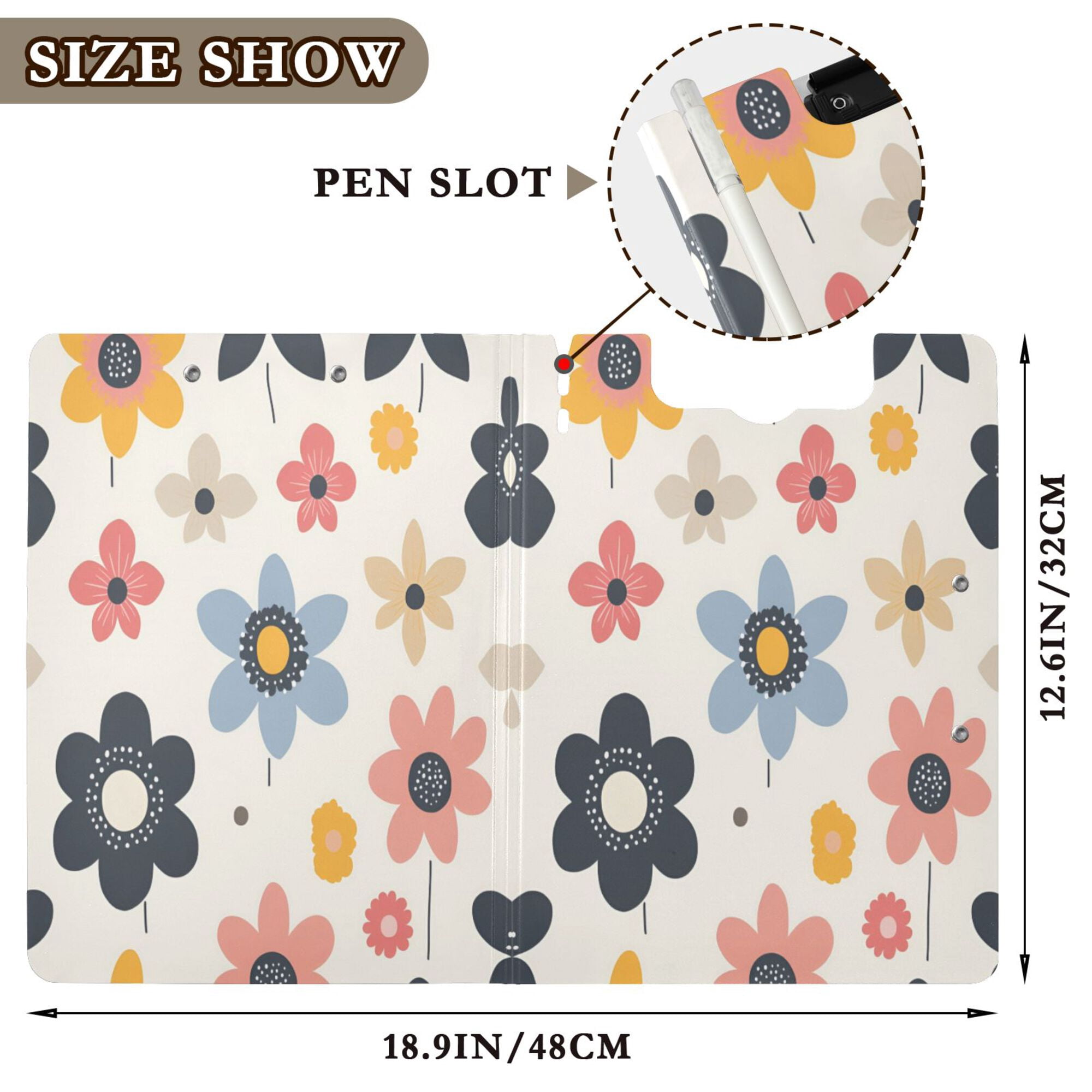 FORMRS A4 Clipboard Folder with Pen Holder Horizontal Foldable School Office Binder, Beige Retro Flower
