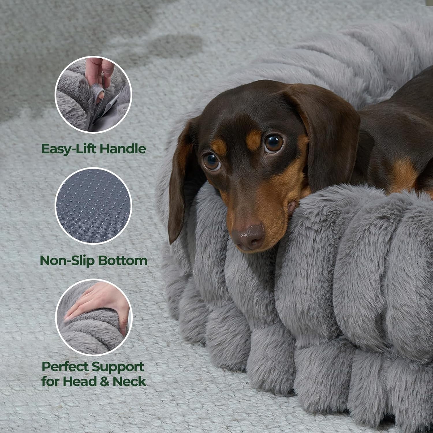 Round Donut Pet Bed 24 Inches Gray Washable Orthopedic for Small Dogs and Cats