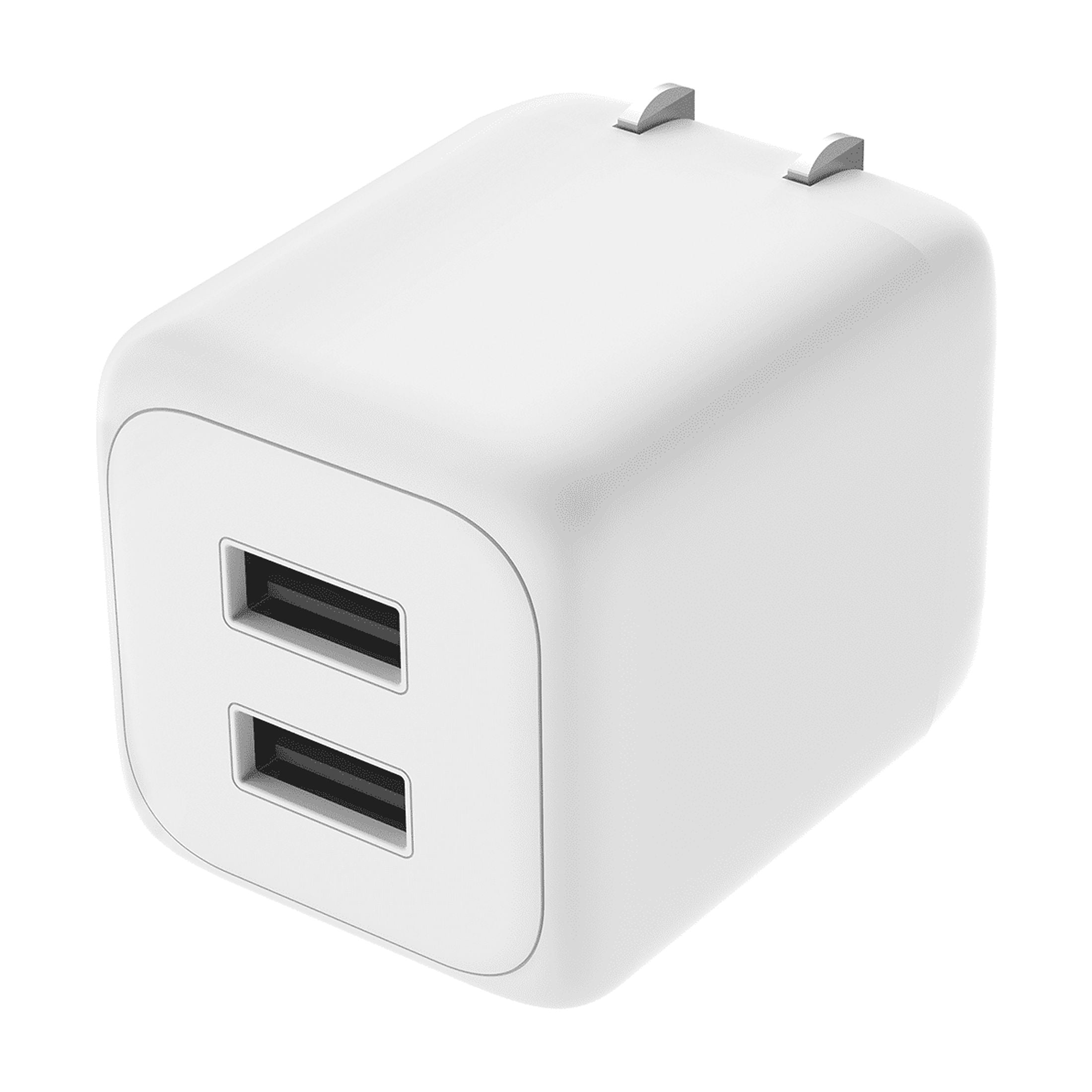 (2 pack) onn 24W Two-Port USB-A Wall Charger for Multiple Devices, Foldable Plug, Compact size, iPhone charger, for iPhone 17/16/15/14/13/12/11/X/XR/XS series , Samsung, iPad, Airpods, and more, white