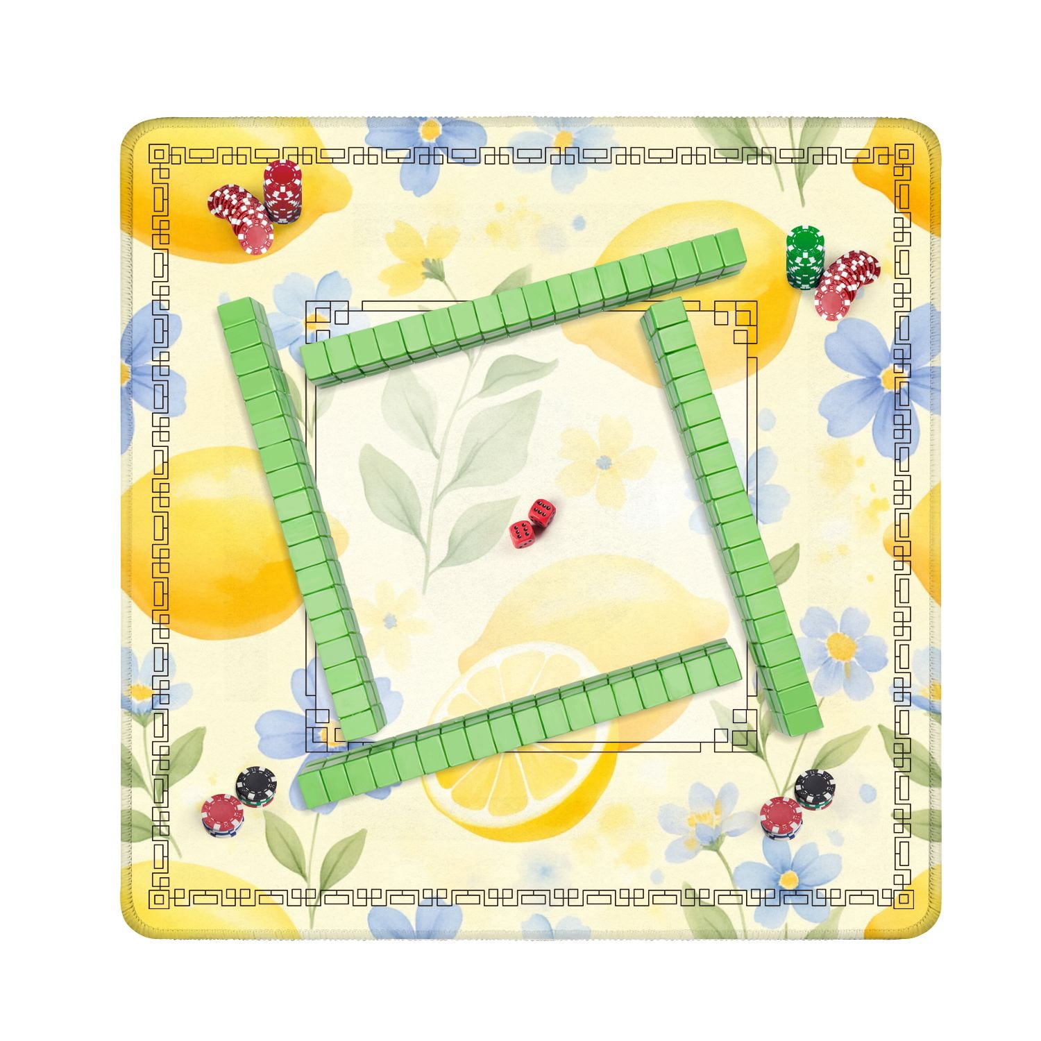 Mahjong Mat 31.5" x 31.5" Lemon Floral Yellow Blue Watercolor Non-Slip Noise Reduction American Mahjong Tiles Table Cover for Dominoes Poker Card Board Games Gift