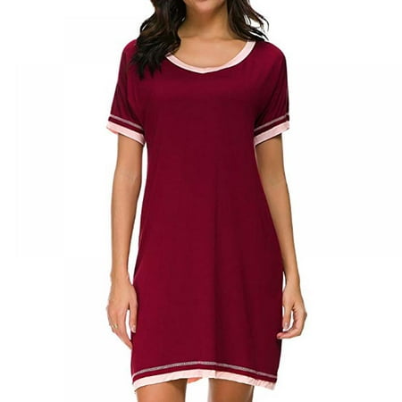 

Women s Nightgown Nightshirt Short Sleeve Sleepwear O-Neck Sleepdress Casual House Pajama Dress Sleepshirt S-2XL