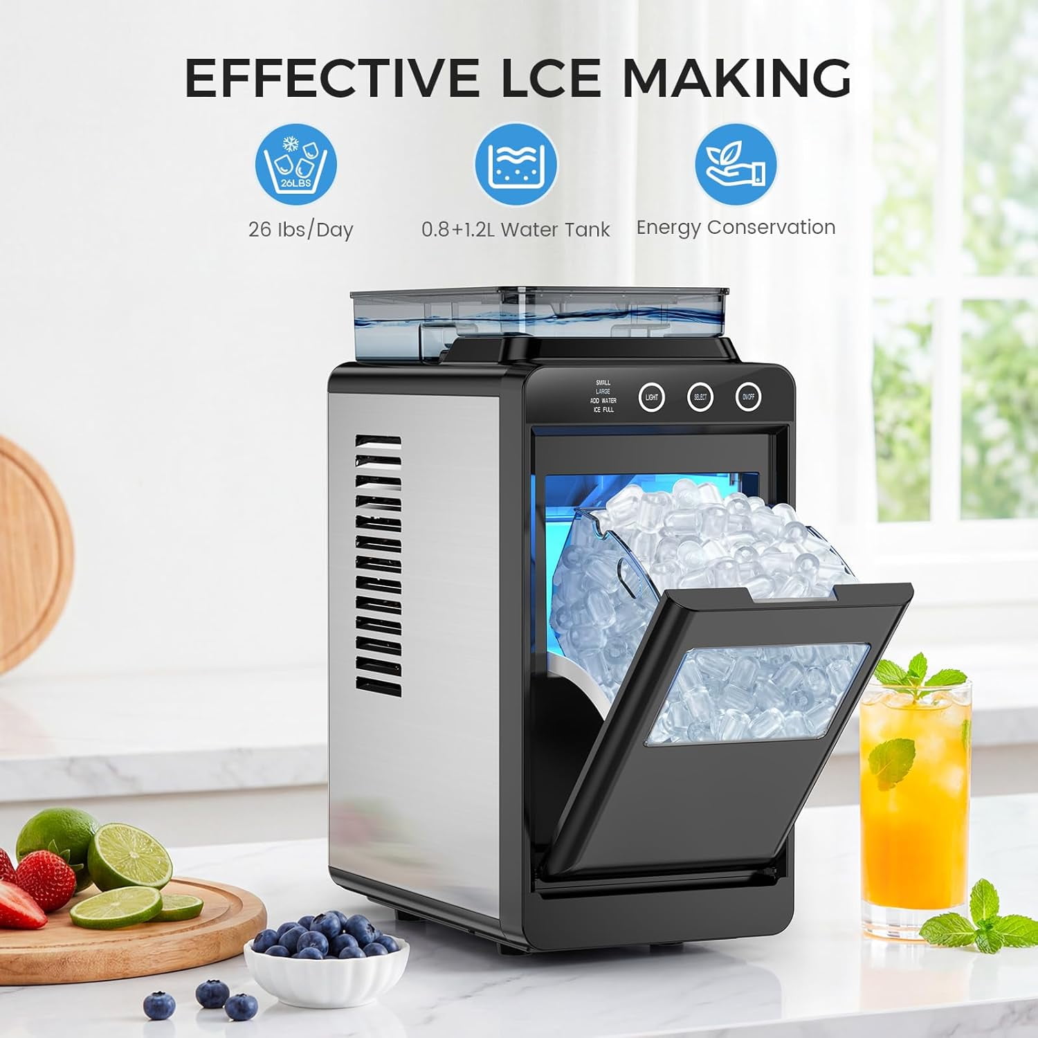 Havato Ice Makers , Countertop Ice Machine 8 Cubes in 6 Mins, 26 lbs/24Hrs,with External 1.2L Large Water Tank, Self-Cleaning Quiet Compact for Home, RV, Camping
