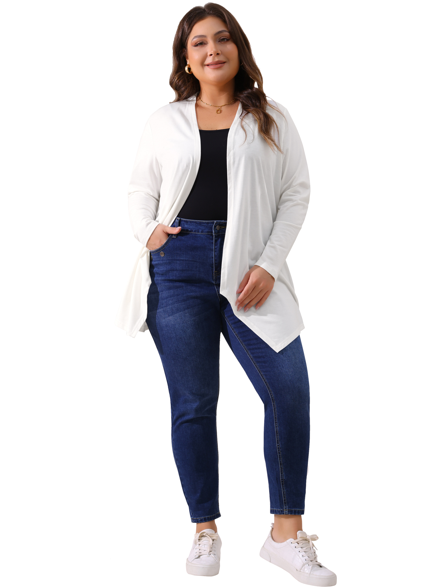 DARING DIVA Plus Size Long Sleeve Open Front Lightweight Cardigan 3X White