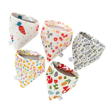 

Wanwan 5Pcs Saliva Towels Cartoon Pattern Water Absorbent Double-layer Baby Bandana Drool Bibs for Infant Accessories