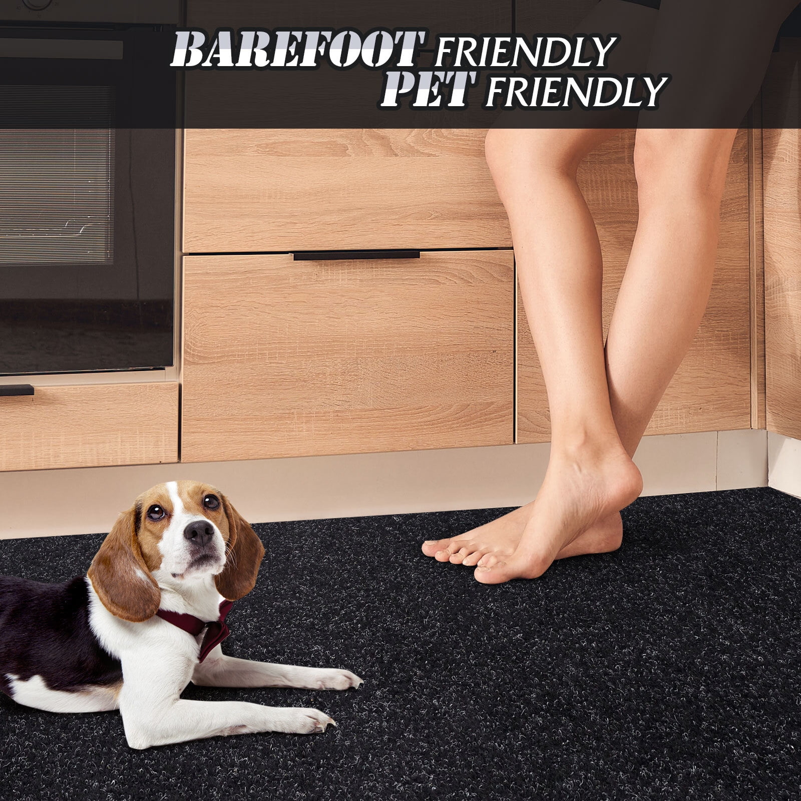 BESTVUE Area Runner Rug Outdoor Non Slips Carpet Runners Indoor Utility Rugs Mat for Kitchen Hallway Entryway Garage with Rubber Backing Black 2ft x 12ft