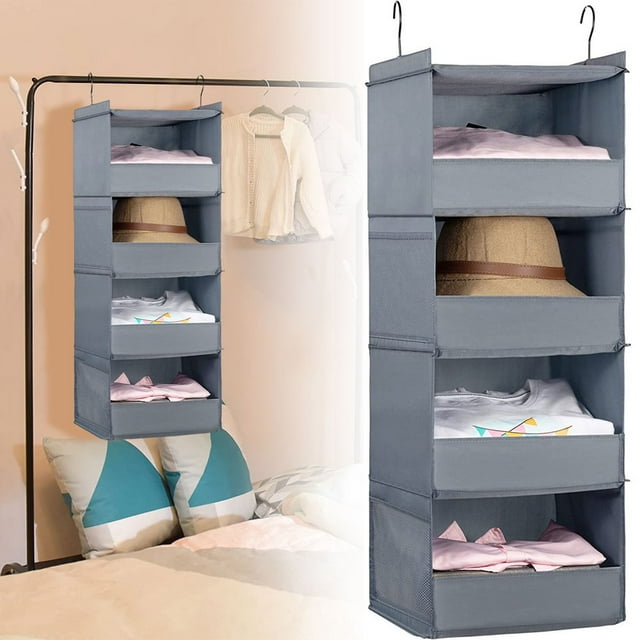 3/4 Tier Hanging Closet Organizer Foldable Closet Hanger Closet Organizer for Closet Bedroom Nursery RV 11.8 x 11.8 x 26.8 inches