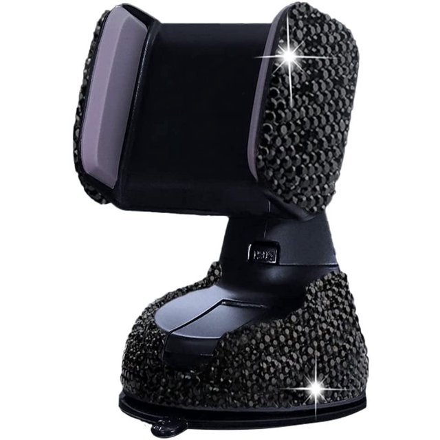 Bling Soporte para teléfono para automóvil, Soporte universal para teléfono para automóvil con diamantes de imitación de cristal ajustable de 360 °, Accesorios para automóvil para parabrisas, tablero y salida de aire (negro) Sincero Electrónica