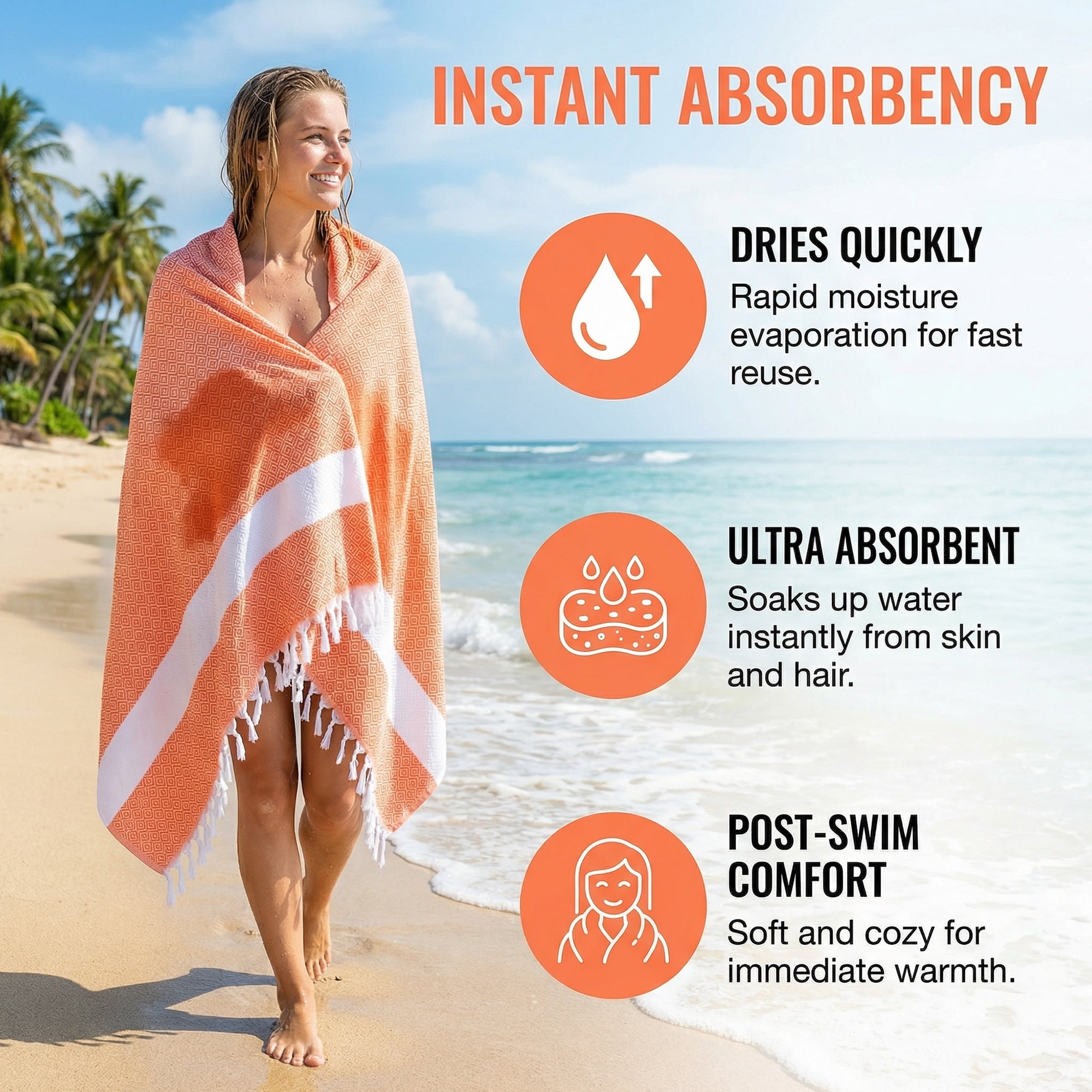 Unique Bargains Geometric Sandproof Quick Dry Turkish Towel Orange/Light Purple 71"x40"