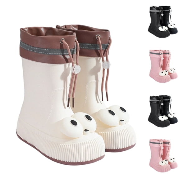 Cute Rain Boots for Women Big Eye Drawstring Cuff Mid Calf Rain Boots Waterproof Windproof Adjustable Slip On Garden Work Footwear