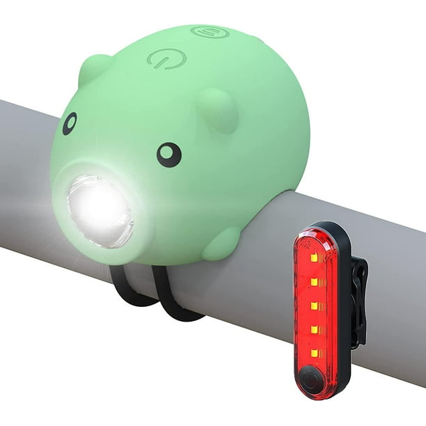 Luces y luces traseras verdes para bicicleta con bocina, recargables por USB y altavoz de 120 decibelios.