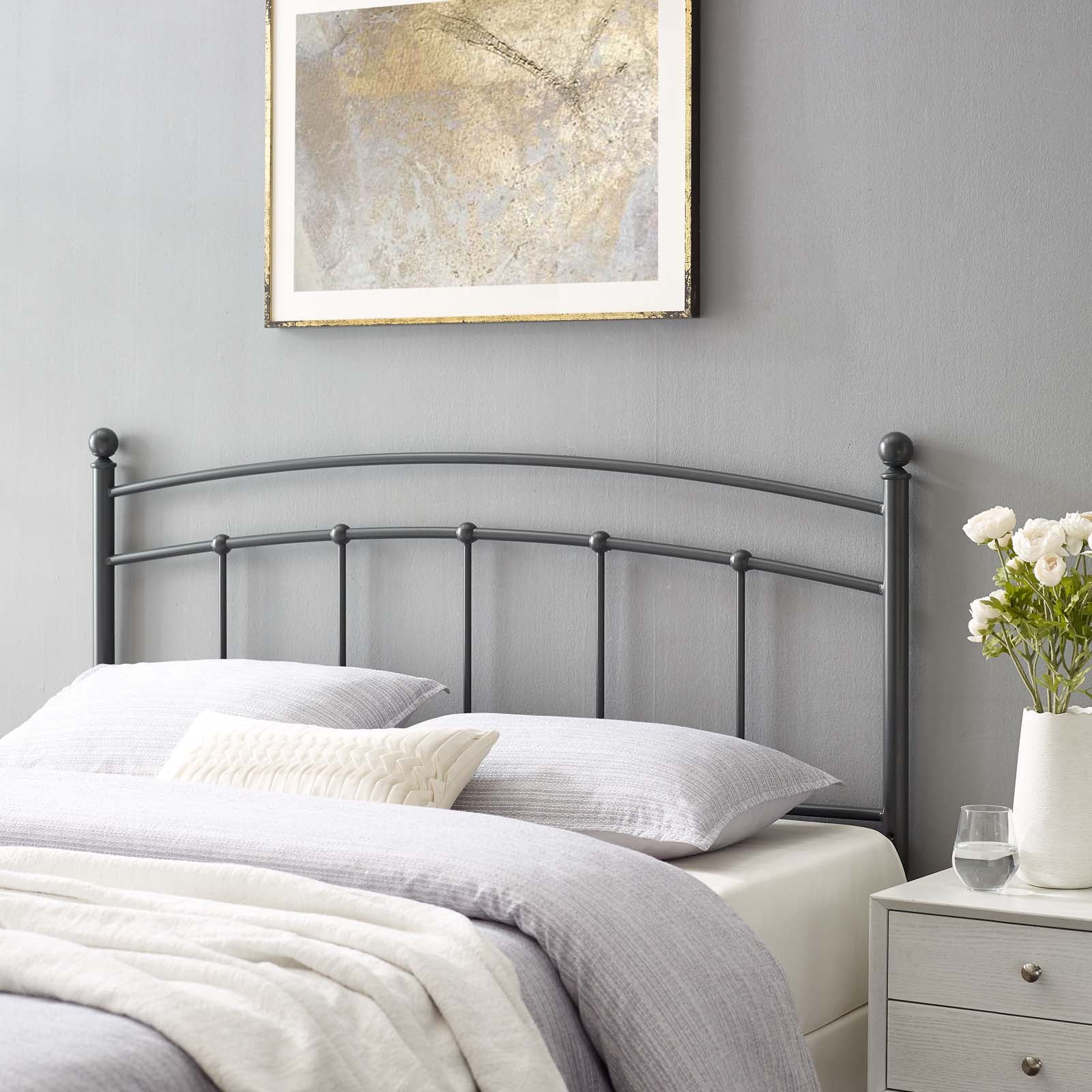 Headboard, Queen Size, Metal, Grey Gray, Modern Contemporary Urban Design, Bedroom Master Guest Suite