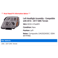 thumbnail image 2 of Left Headlight Assembly - Compatible with 2016 - 2017 GMC Terrain, 2 of 2