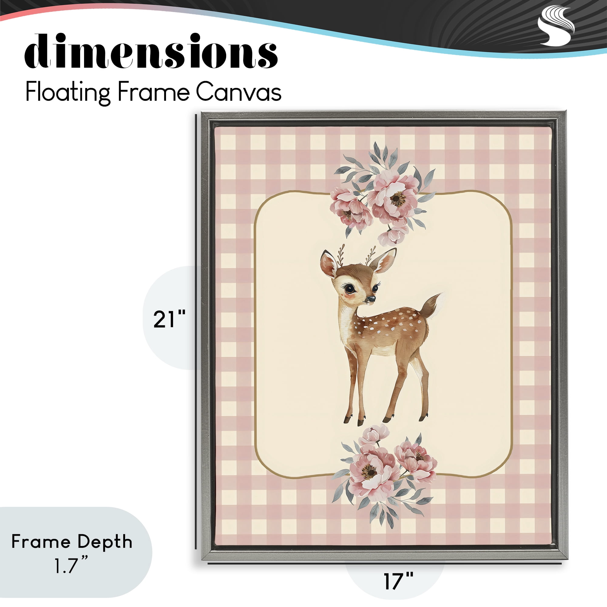 Stupell Industries Baby Deer Pink Gingham Gray Framed Floater Canvas Wall Art, design by LSR Design Studio