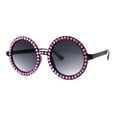 thumbnail image 2 of Womens Full Rhinestone Wizard Round Circle Lens Plastic Sunglasses Black Pink Smoke, 2 of 4