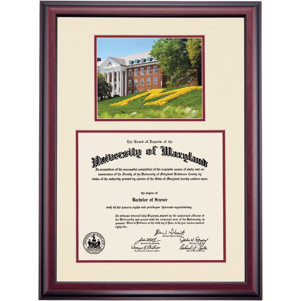 OCM Diploma Frame for University of Maryland UMD, Ivory/Maroon Mat with
