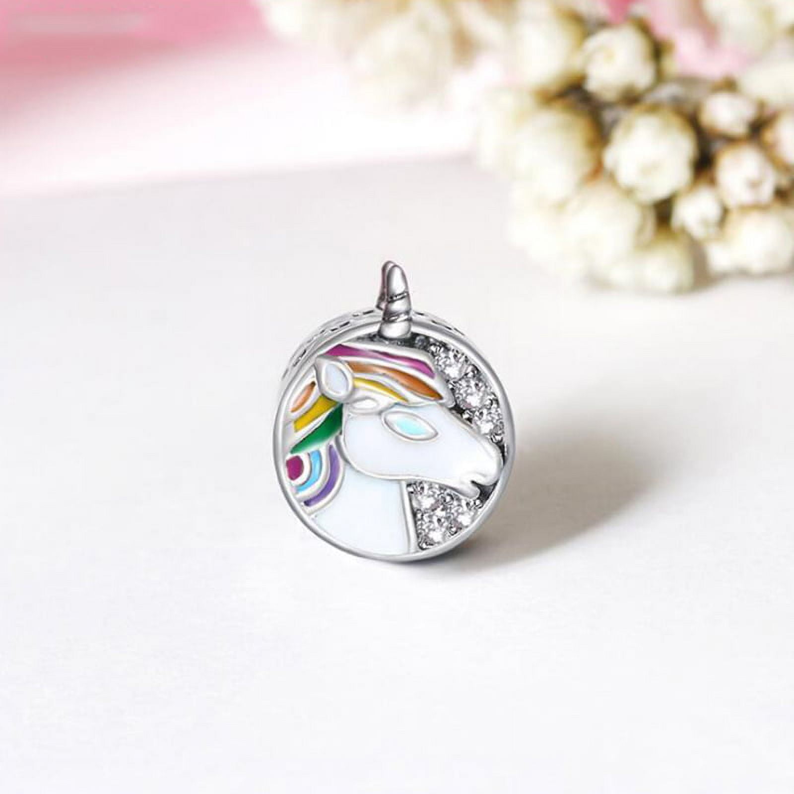 White Unicorn Charm European Bead CZ Sterling Silver Ginger Lyne Collection
