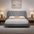 thumbnail image 6 of Yaheetech Queen Size Upholstered Platform Bed Frame, Wooden Slat Support, Light Gray, 6 of 8
