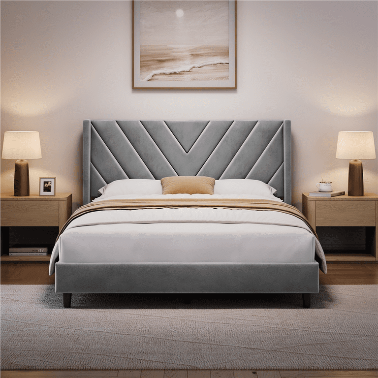 Yaheetech Queen Upholstered Platform Bed, Wingback photo 6