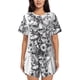 thumbnail image 1 of Balery Monochrome Botanical Illustration Conjunto de Pijama para Mujer con Estampado, Dos Piezas de Manga Corta y Shorts, Ropa de Dormir Suave con Cuello Redondo y Bolsillos-X-Large, 1 of 6