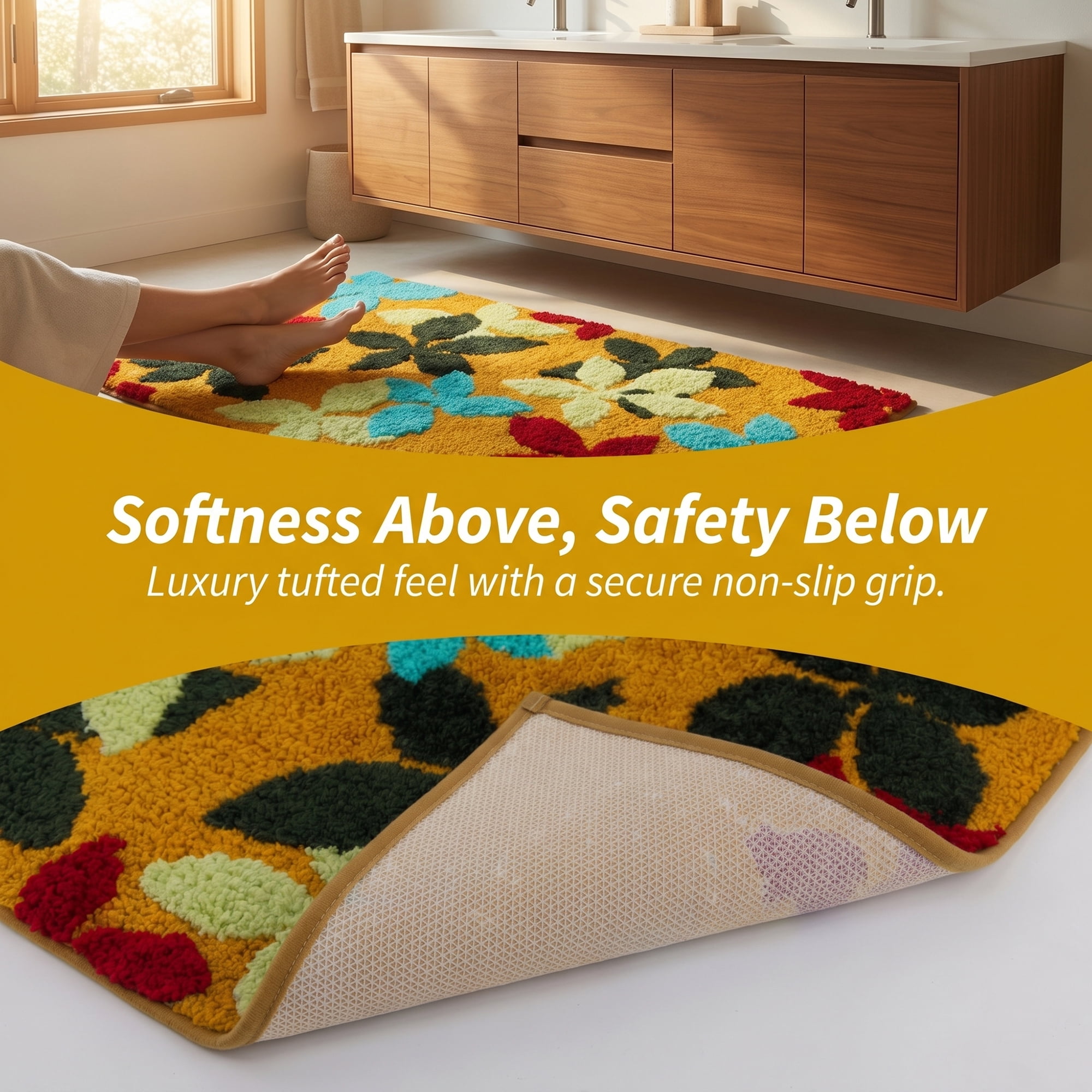 Unique Bargains Printed Ultra Soft Absorbent Shaggy Bath Mat Orange 32" x 20"