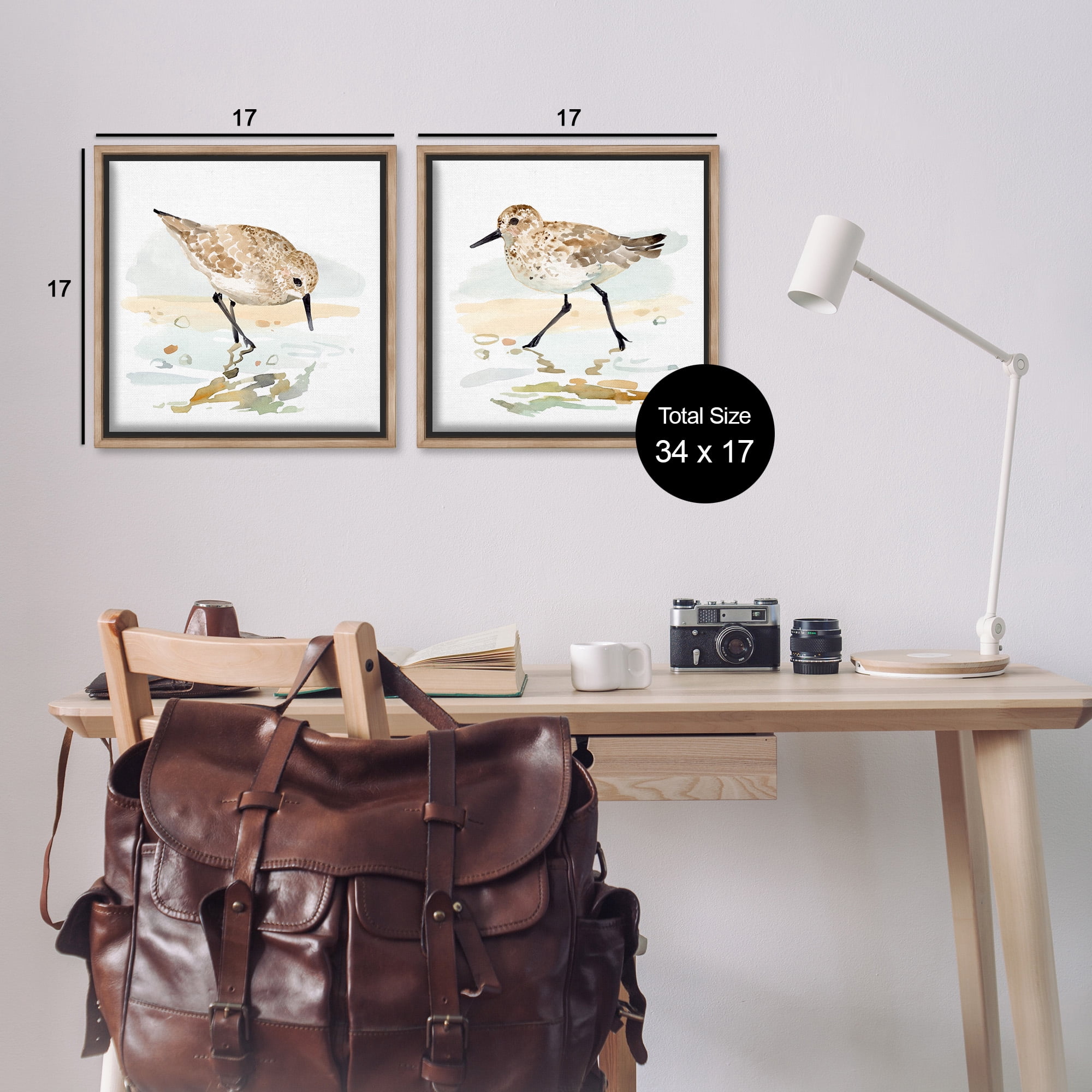 Stupell Industries Sea Birds on Shore Animals & Insects Painting Brown Floater Framed Canvas Art Print Wall Art, 18 x 18, Set of 2