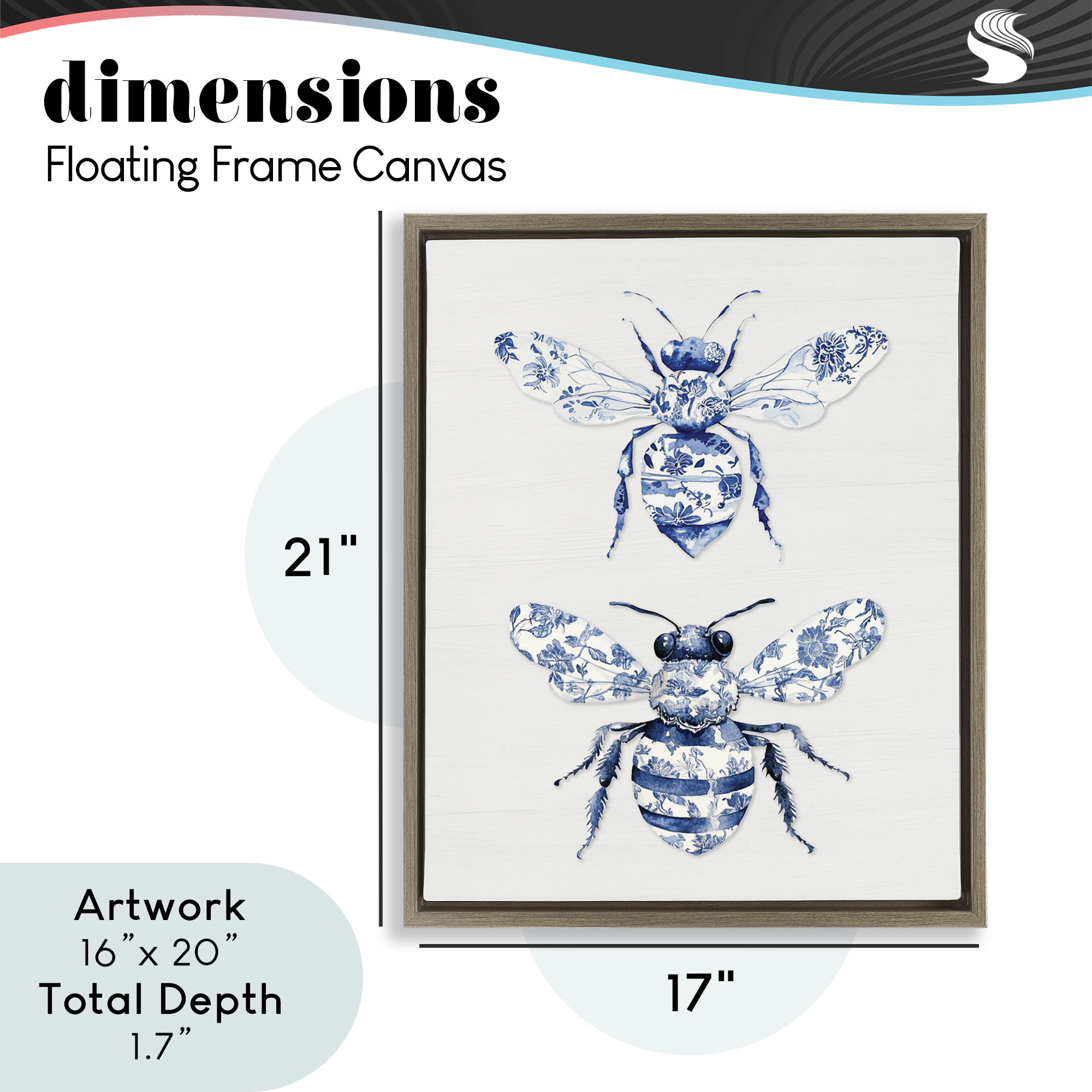 Toile Patterned Bees Brown Framed Floater Canvas Wall Art, design by Lettered and Lined