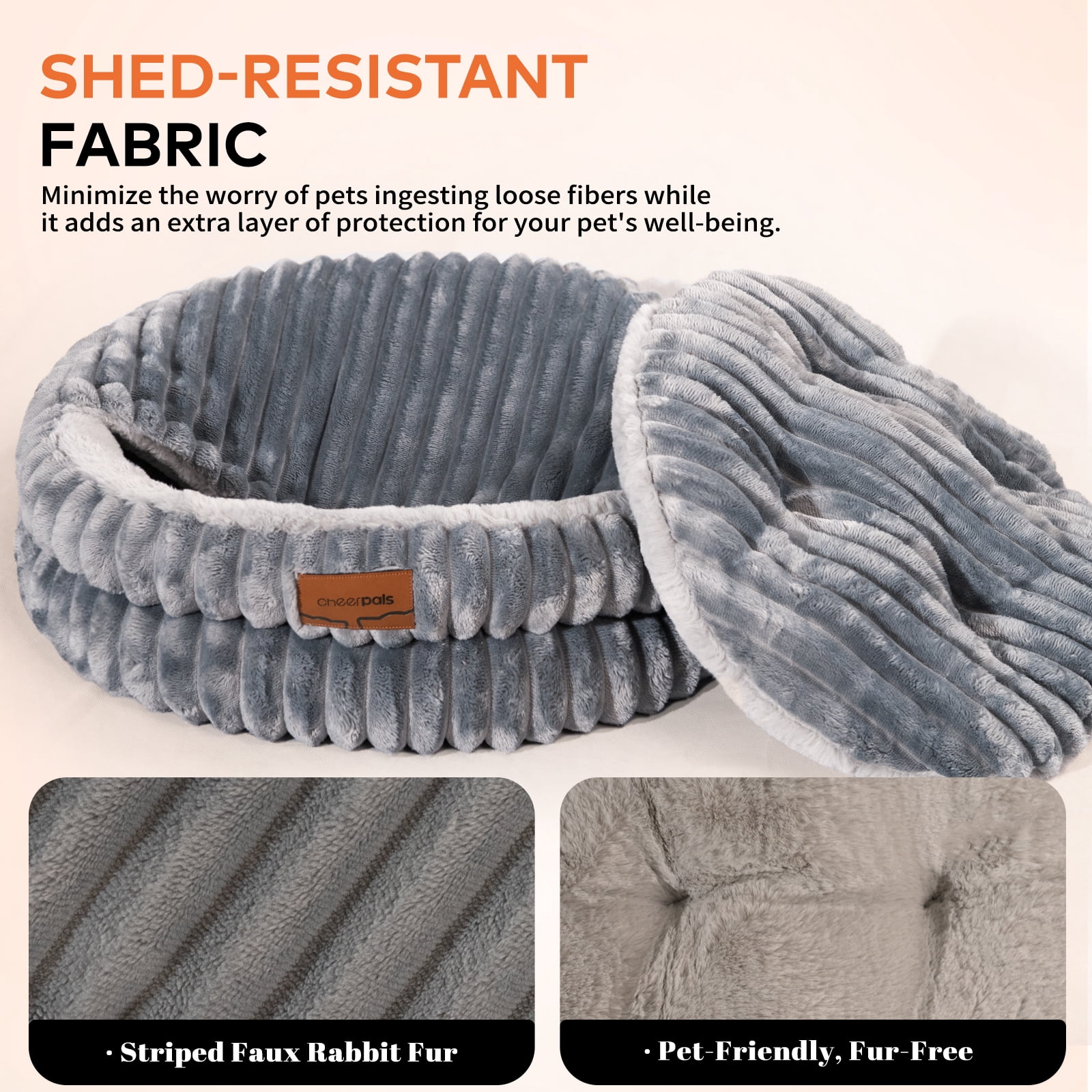 CheerPals Pet Cave, 20in Fluffy Soft Covered Cat Bed for Indoor Kitty Puppy(Dark Gray)
