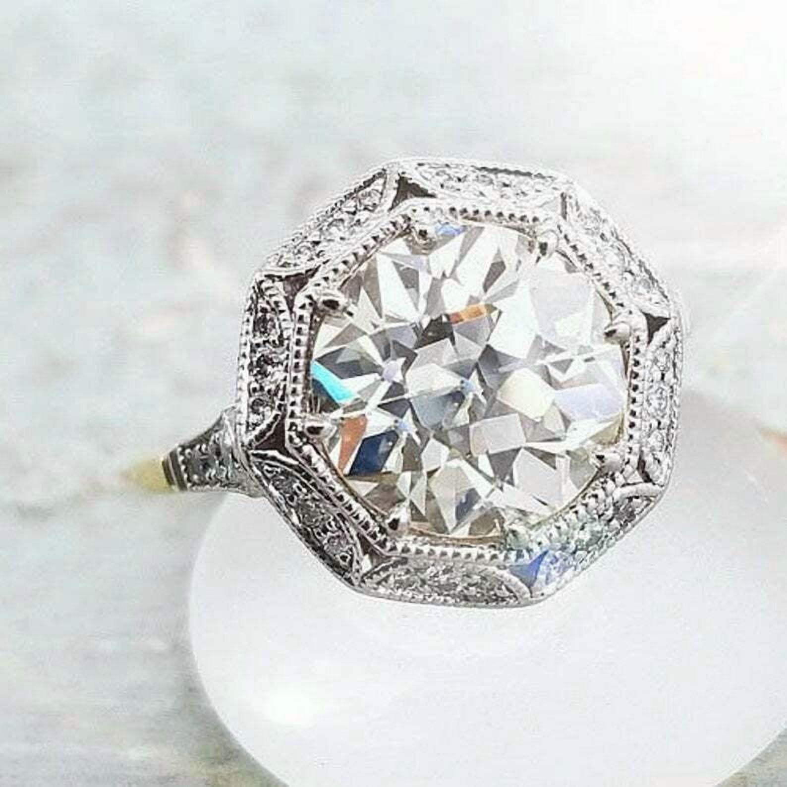 Art Deco 2.5Ct Lab Created Diamond Old European Engagement 925 Silver Ring 14K Two Tone Gold Plated