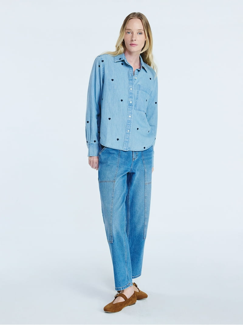 Free Assembly Women's and Women's Plus Embroidered Hearts Denim