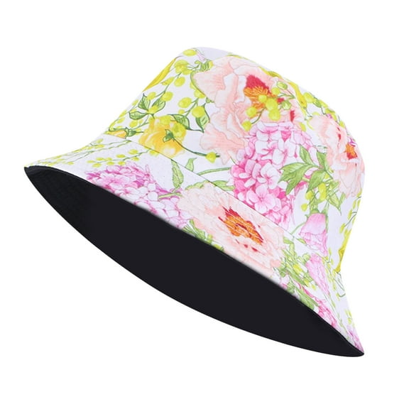 Lroveb Bucket Hats for Women Unisex Print Double Side Wear Reversible Hat Trendy Cotton Twill Canvas Sun Fishing Fashion Cap Hat
