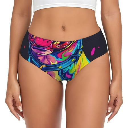 Naloa Neon Pop Art Pitbull Womens No Show Cotton Underwear Mid-High Waisted Soft Ladies Panties Strech Breathable Briefs -3X-Large