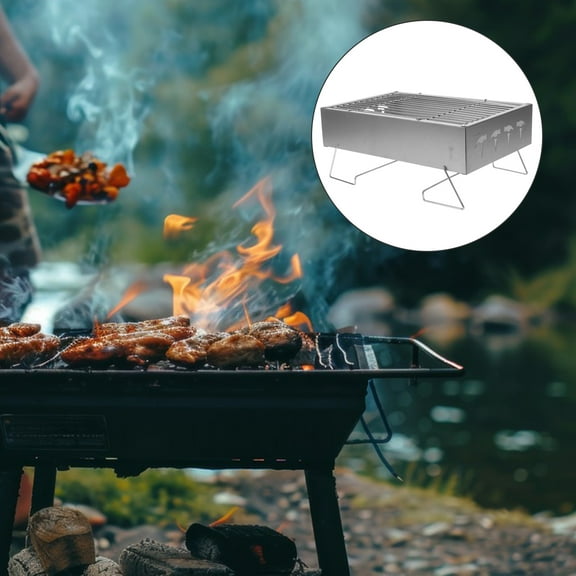 Worgeous Portable Camping Grill Barbecue Grill Silver Stainless Steel 1Pcs