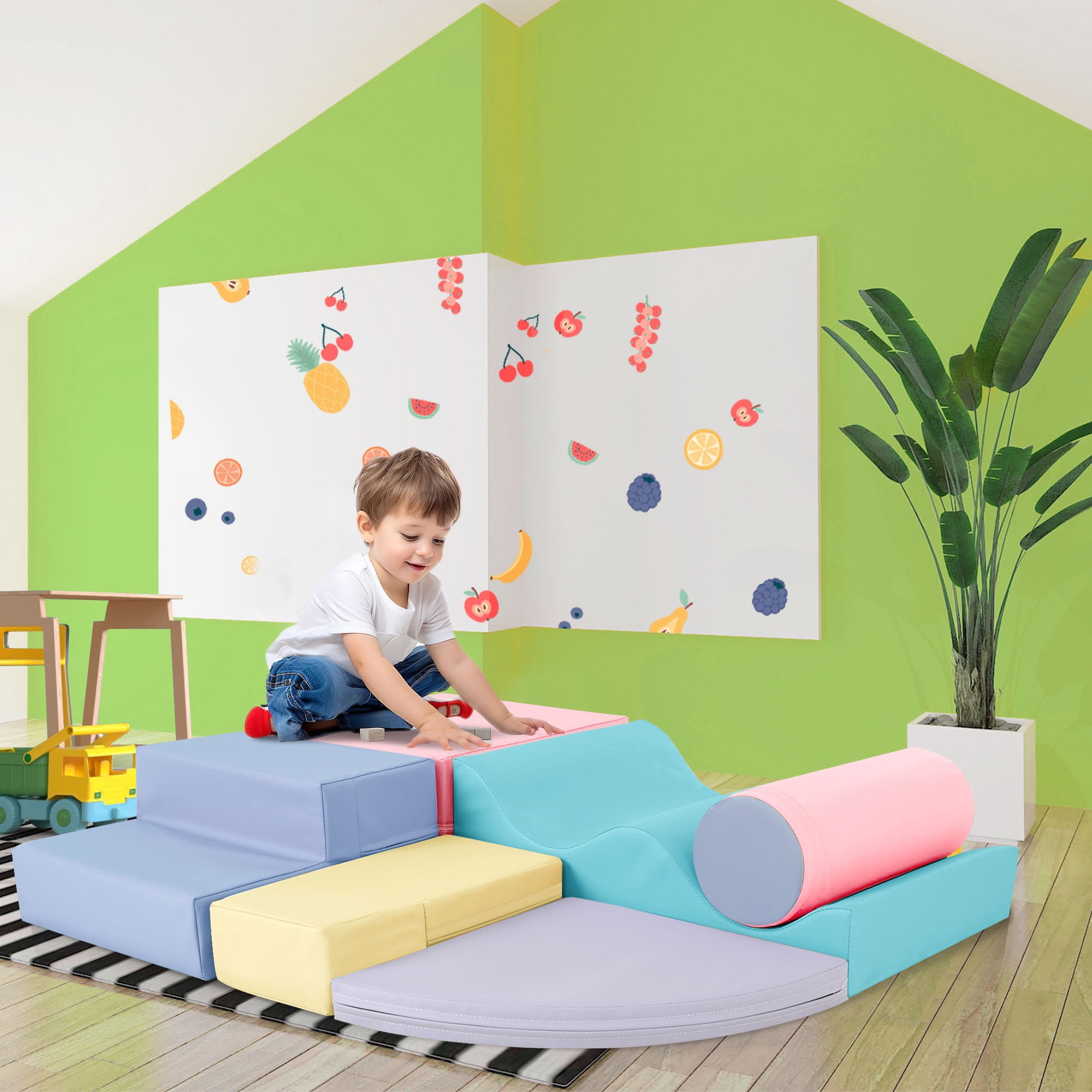 Soft Play Mat Soft Climb and Crawl Foam Playset 6 in 1, Soft Play Equipment Climb and Crawl Playground for Kids,Kids Crawling and Climbing Indoor Active Play Structure,Baby Play Mat