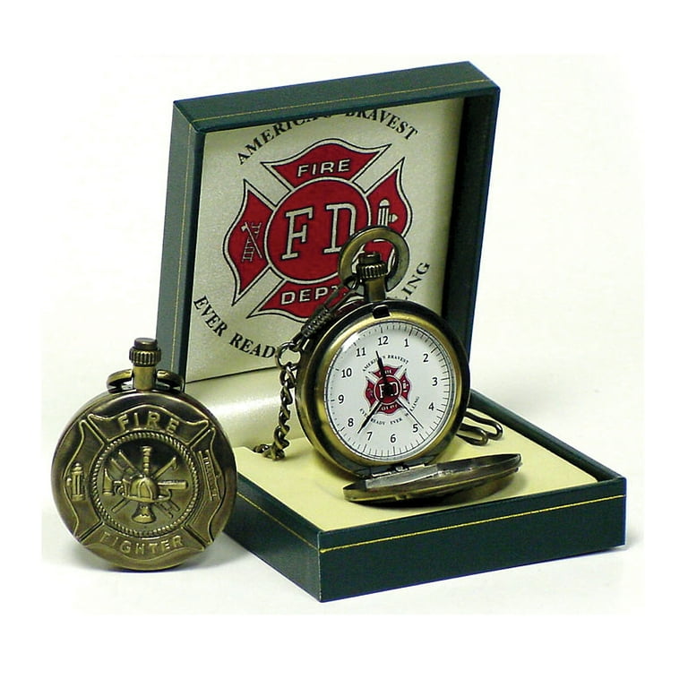 Collections Etc Firefighters Bronze-Toned Pocket Watch with