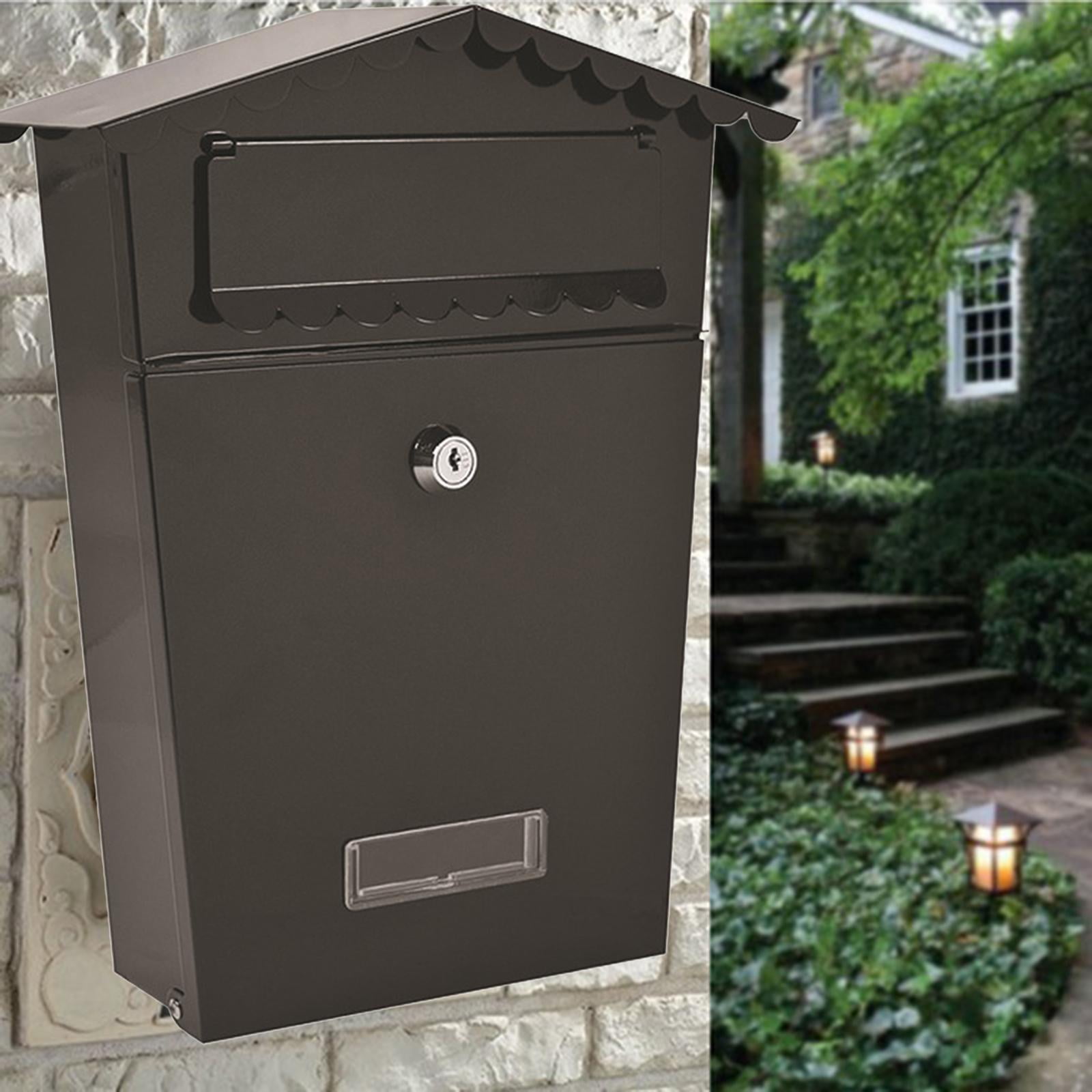 Metal Mailbox Wall Mount Locking Mail Box Vintage Letterbox Drop Box Storage Holder with Install Screws Black