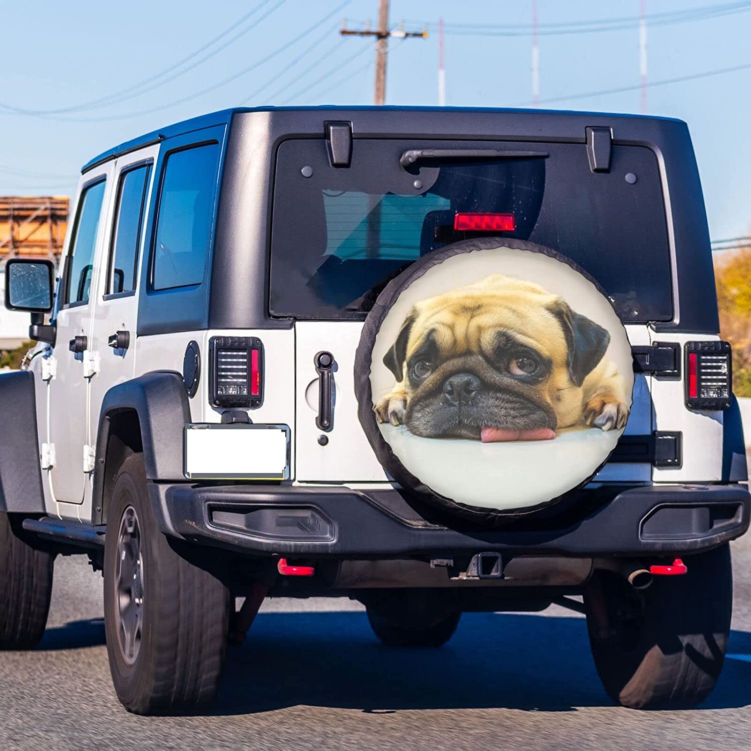 Spare Tire Cover Cute Pug Wheel Covers Waterproof Dust-Proof UV Sun Universal  Fit for Jeep Trailer RV SUV Truck and Many Vehicle (17 Inch for Diameter  31”-33”)