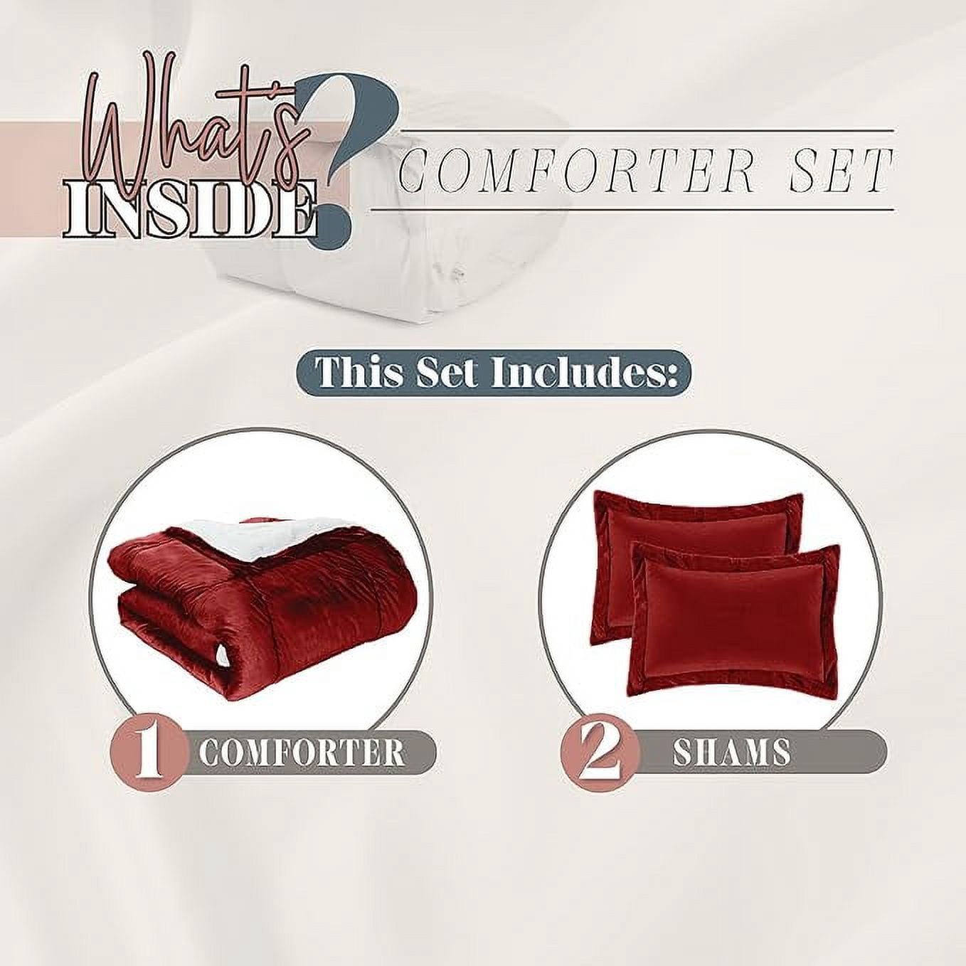 Elegant Comfort Ultra Plush 3-Piece Sherpa Comforter Set, Solid-Color and a Fluffy Sherpa Reverse, All Season Suitable, Heavy Weight, Micro-Suede, Sherpa Comforter, King, Burgundy