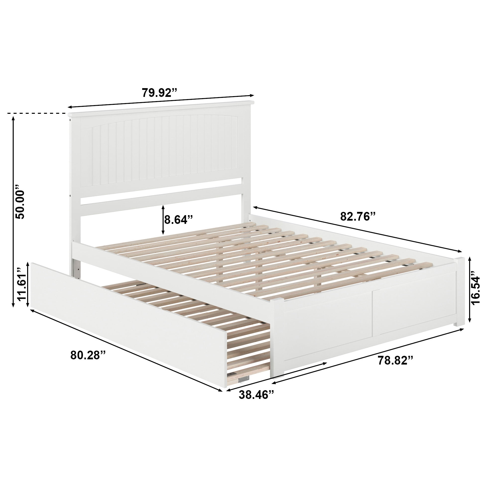 AFI Nantucket King Wood Platform Bed with Footboard and Twin-XL Trundle, White
